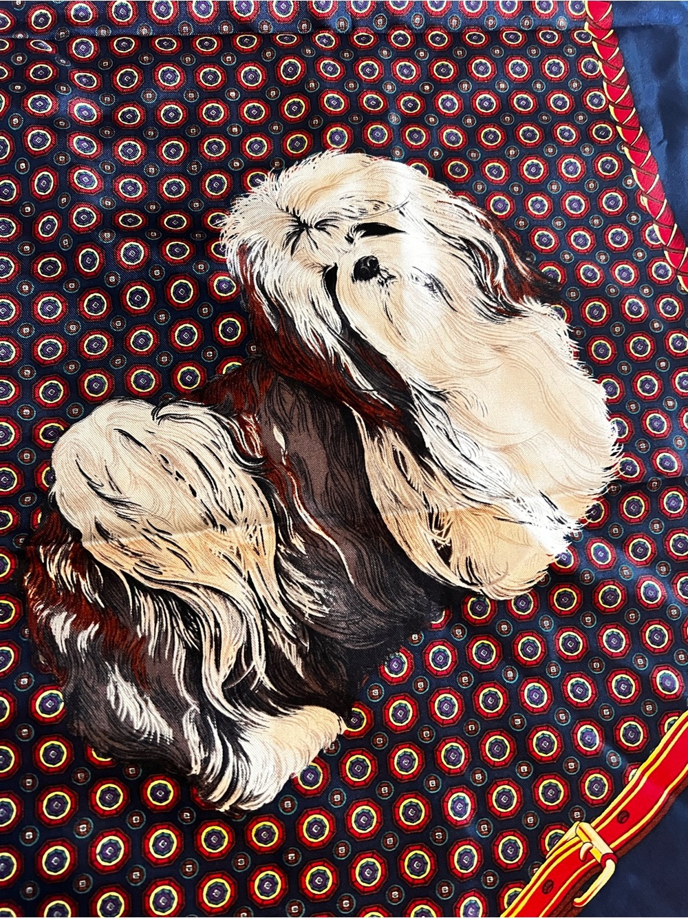Echo Navy Silk Dog Print Square Scarf Italy Vintage Equestrian Luxury - Picture 15 of 16